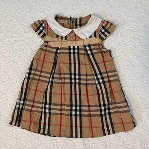 Burberry Tan Plaid Kids Dress with White Collar